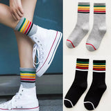 Women Socks Cotton skateboard Cute Women's Long Socks Candy Color Rainbow Striped Socks Sporty Meias Woman Vintage Harajuku Sock