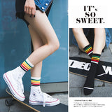 Women Socks Cotton skateboard Cute Women's Long Socks Candy Color Rainbow Striped Socks Sporty Meias Woman Vintage Harajuku Sock