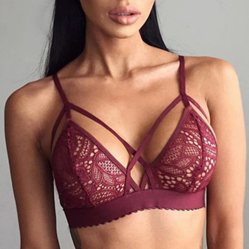 Sexy Women Seamless Cross Bandage Crop Tank Top Floral Sheer Lace invisible Bra Bralette Bustier fitness building fly bra