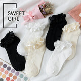 Sweet Socks Women’s Ruffle Socks With Frill Black White Kawaii Cotton Lace Socks Low Cut Socks Cartoon Sweet Girls Hosiery