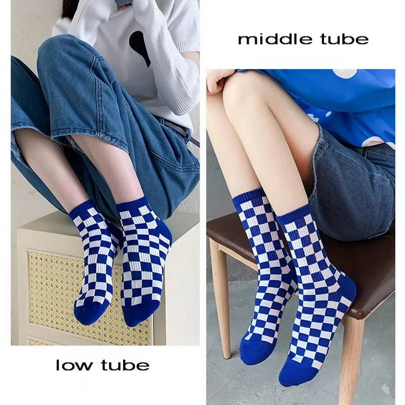 Women Classic Striped Letter Print Sporty Socks Girls Cute Harajuku Socks Casual Female Cool Skateboard  Chessboard Cotton Socks