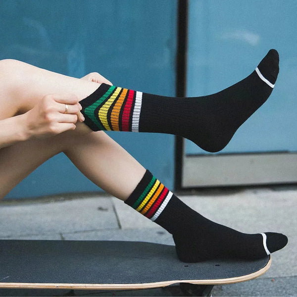 Women Socks Cotton skateboard Cute Women's Long Socks Candy Color Rainbow Striped Socks Sporty Meias Woman Vintage Harajuku Sock