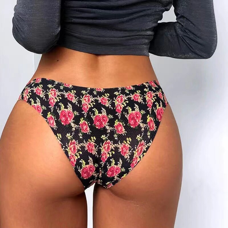 Sexy Women Flowers Lingerie Panties Low-waist Leopard Ice Silk Panties Seamless Breathable Underwear Female G String Intimates