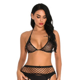 Women Shiny Rhinestone Bra Halter Fishnet Triangle Bikini Tops Hot Sexy Lingerie Transparent Sheer Mesh Bralette Erotic Crop Top