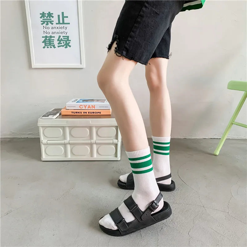 Women Classic Striped Letter Print Sporty Socks Girls Cute Harajuku Socks Casual Female Cool Skateboard  Chessboard Cotton Socks