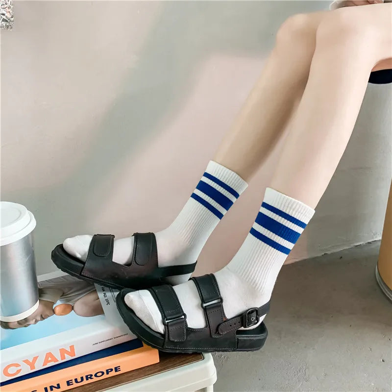 Women Classic Striped Letter Print Sporty Socks Girls Cute Harajuku Socks Casual Female Cool Skateboard  Chessboard Cotton Socks