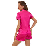 Hot Pink Short Sleeve Women 2PCS Pajamas Suits